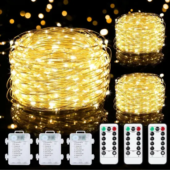 3 Pack 33FT Fairy Lights Battery Operated with Remote and Timer {1}