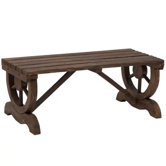 Outdoor Fir Wood Bench with Unique Wheel Armrest Style {1}