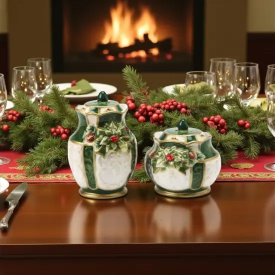 Christmas Decor Ceramic Holly Salt & Pepper Shakers, Home D&eacute;cor, Gift for Her, Gift for Mom, Kitchen D&eacute;cor {3}