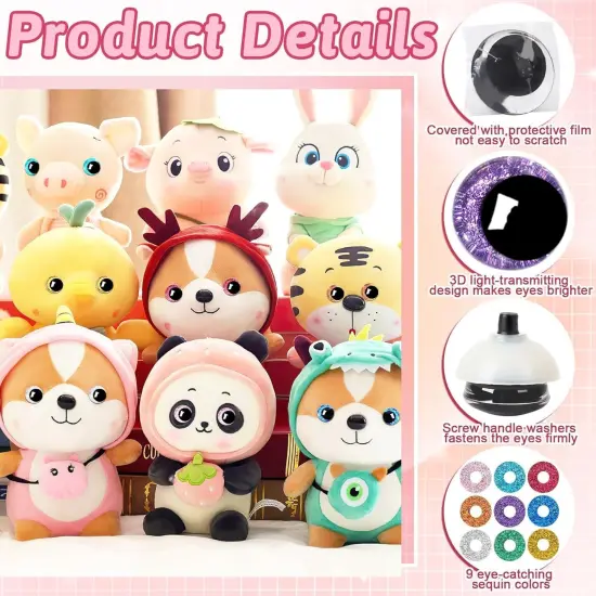 180 Pieces 16 mm 3D Glitter Plastic Safety Eyes with Washers {3}