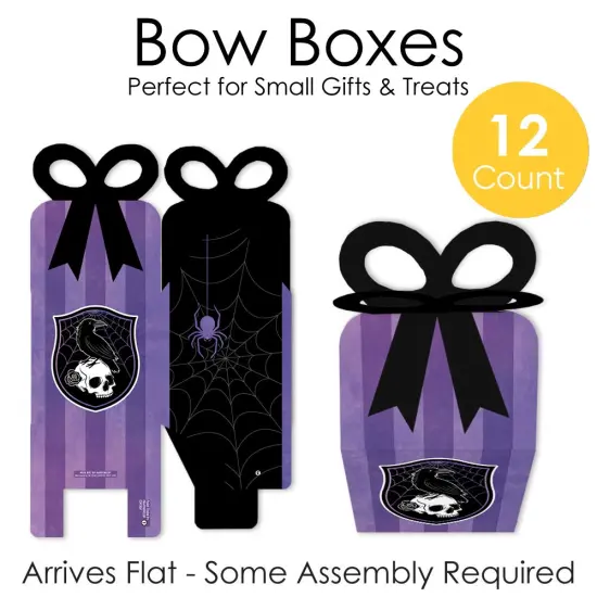 Big Dot of Happiness Goth Girl Bow Boxes, Black and Purple Halloween or Gothic Birthday Party Square Favor Gift Boxes - Set of 12 {6}