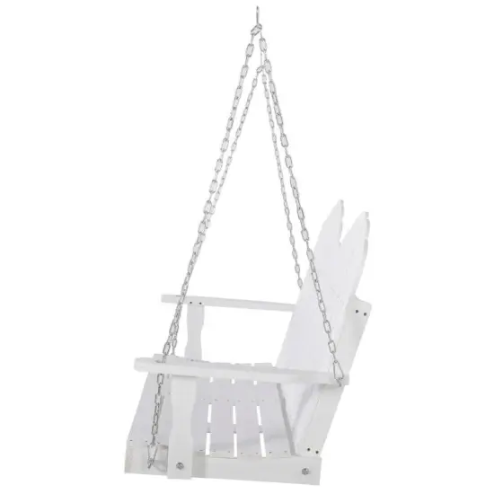 White Solid Wood 2-Seater Hanging Porch Swing for Outdoor Relaxation {5}