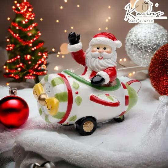 Ceramic Christmas Santa Flying Airplane Salt & Pepper Shakers, Gift for Pilot, Gift for Her, Mom, Kitchen D&eacute;cor, Christmas D&eacute;cor {1}