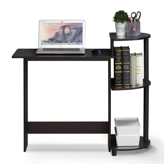 Contemporary Computer Desk with CPU Storage Shelf Compact Modern Engineered Particleboard Desk for Small Spaces Black {2}