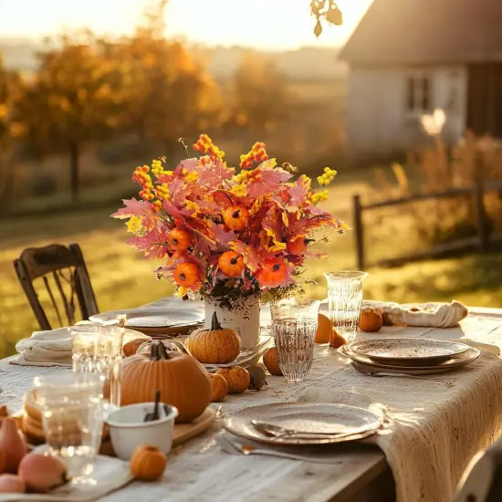 6 Pcs Artificial Maple Leaves Branches with Pumpkins {5}