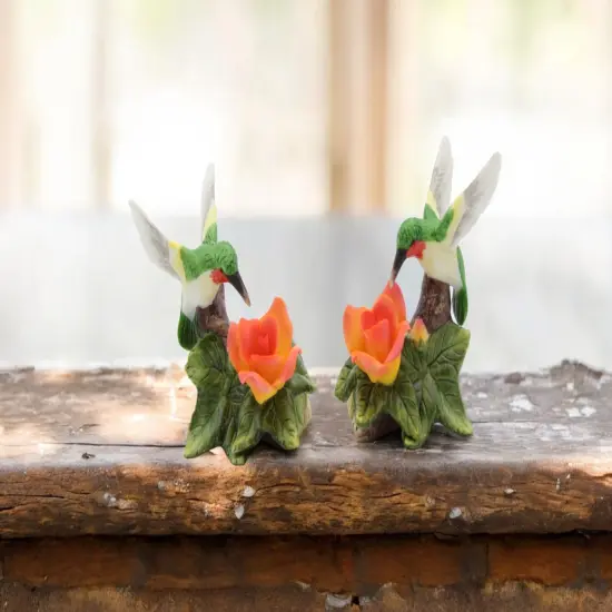 Ceramic Mini Hummingbird with Orange Rose Flower Candle Holder, Home Decor, Table Decor, Gift for Her, Gift for Mom, Birdwatcher Gift {1}