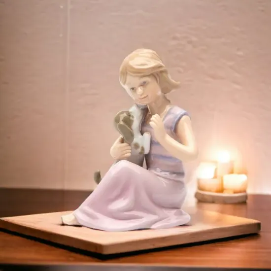 Ceramic Little Girl Playing with Dog Figurine, Home Décor, Gift for Her, Gift for Mom, Kitchen Décor, Dog Lover Gift, Pet Loss Gift {2}