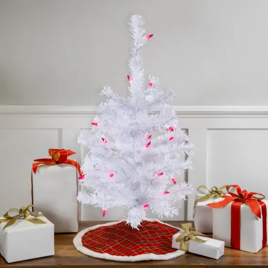 Northlight Pre-Lit Slim Woodbury White Pine Artificial Christmas Tree - 2' - Pink Lights {1}