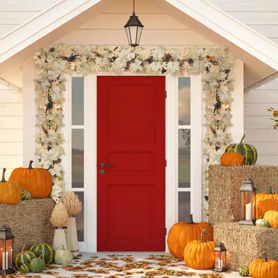 Realistic Fall Garland with Lights, 6 FT Real Touch Feel Leaves Garland {3}