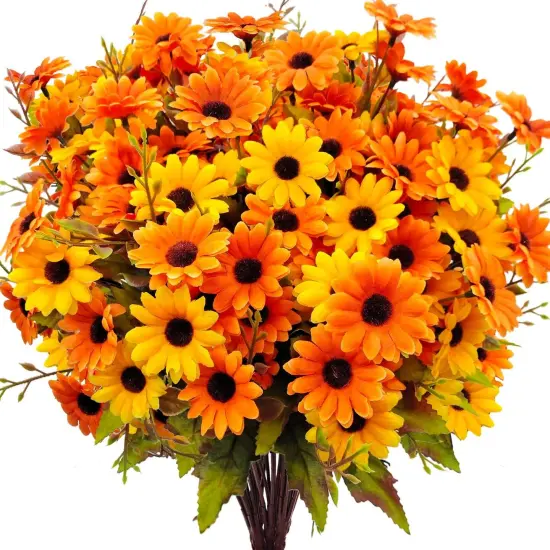 6 Bundles Artificial Mums (Orange& Yellow) {1}