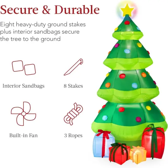 10ft Inflatable Christmas Tree Pre-Lit Outdoor Holiday D&eacute;cor with Color Changing Star and Easy Setup {6}