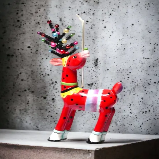 Ceramic Dotted Red Reindeer with Beaded Antlers, Home D&eacute;cor, Gift for Her, Gift for Mom, Kitchen D&eacute;cor, Christmas D&eacute;cor {2}