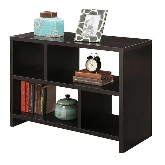 Modern Espresso Brown Wood Console Table with 2 Storage Shelves for Home or Office Use {1}