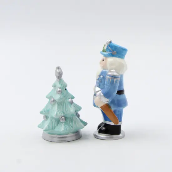 Ceramic Blue Nutcracker with Christmas Tree Salt and Pepper Shakers, Home Décor, Gift for Her, Gift for Mom, Kitchen Décor, Christmas Décor {4}