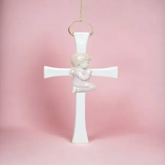 Ceramic Praying Girl On The Cross Wall Decor, Home D&eacute;cor, Religious D&eacute;cor, Religious Gift, Church D&eacute;cor, Baptism Gift {2}