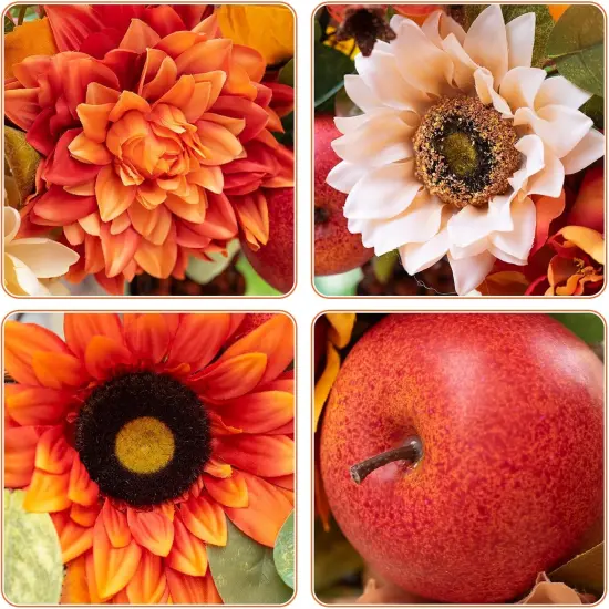Fall Wreath 24 Inch Fall Wreaths for Front Door Autumn Wreath with Artificial Apples, Dahlias, Sunflowers & Maple Leaves Outdoor or Indoor Autumn Decor {4}