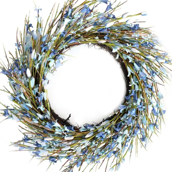 18inch Artificial Forsythia Flower Wreath, All Year Around Wreath for Front Door, Wedding Window Home Wall Indoor Front Door Decor (Blue, 18in) {1}