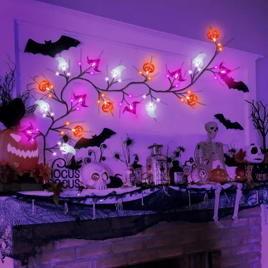 6 FT 54 LED Willow Vine Twig Halloween Decorations Garland {2}