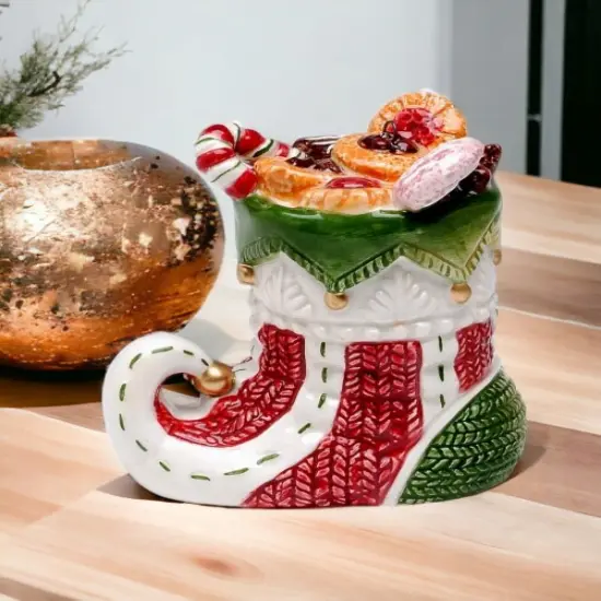 Ceramic Christmas Candy Can Boot Ornament, Home D&eacute;cor, Gift for Her, Gift for Mom, Kitchen D&eacute;cor, Christmas D&eacute;cor {2}