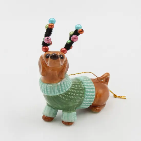 Ceramic Christmas Dachshund Ornament, Christmas Tree Decor, Dachshund Owner Gift, Dog Lover Gift {5}