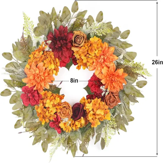 26&rdquo; Fall Wreaths for Front Door Outside, Vivid Thanksgiving Decorations Wreath with Hydrangea, Fall Decorations for Home Halloween Thanksgiving {2}