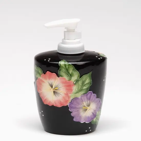 Ceramic Pansy Flower Black Soap Dispenser Pump, Home D&eacute;cor, Gift for Her, Gift for Mom, Kitchen D&eacute;cor, Bathroom Decor {3}
