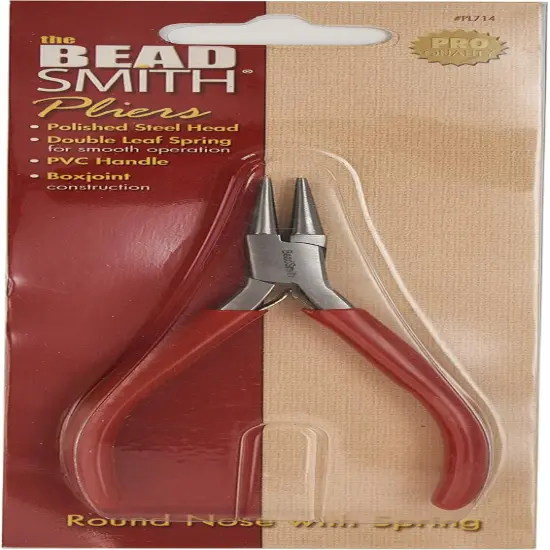 The Beadsmith Slim Line Round Nose Pliers, 4.75 inches (120mm) with polished steel head, red PVC comfort grip handle with double-leaf spring, tool for jewelry making {6}