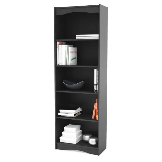 Modern 5-Tier Black Bookshelf with Adjustable Shelves and Curved Frame for Living Room or Office {1}
