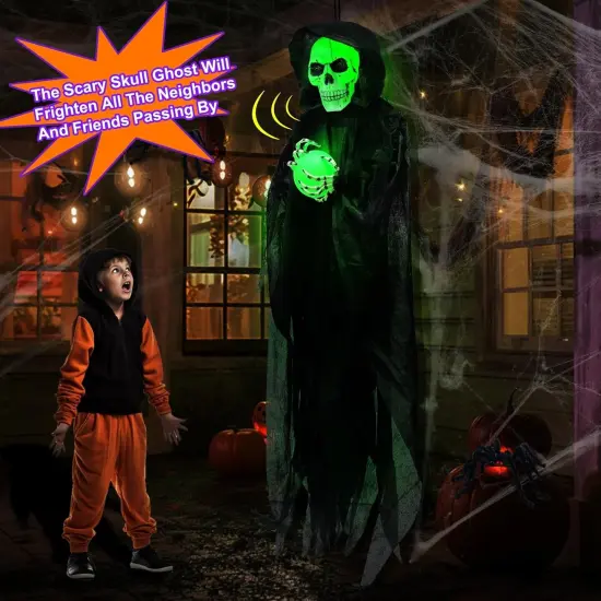65" Halloween Animatronic Grim Reaper Decorations Outdoor Hanging [ Sound Activated ] {2}