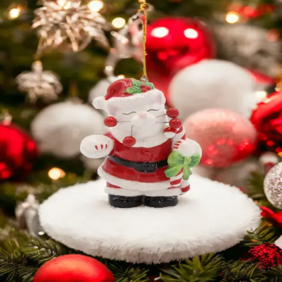 Ceramic Santa Cat Ornament, Home D&eacute;cor, Gift for Her, Gift for Mom, Christmas D&eacute;corCat Lovers Gift, Pet Loss Gift {1}