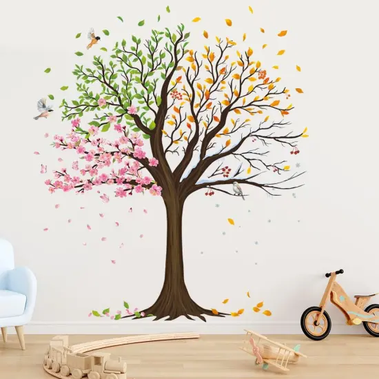 Large Tree Wall Decals Colorful Leaves Flower Wall Stickers {2}