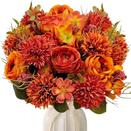 3 Bundles Fall Artificial Flowers Bouquet - (Burnt Orange) {1}