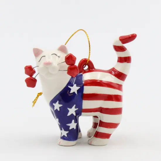 Ceramic Patriotic Cat Ornament, Home D&eacute;cor, Patriot Gift, Gift for Mom, Gift for Dad, Independence Day D&eacute;cor, July 4th {4}