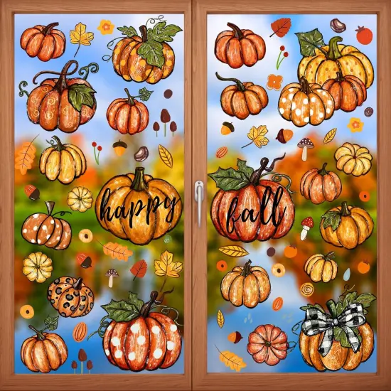 6 Sheets Thanksgiving Leaves Oil Painting Window Clings {1}
