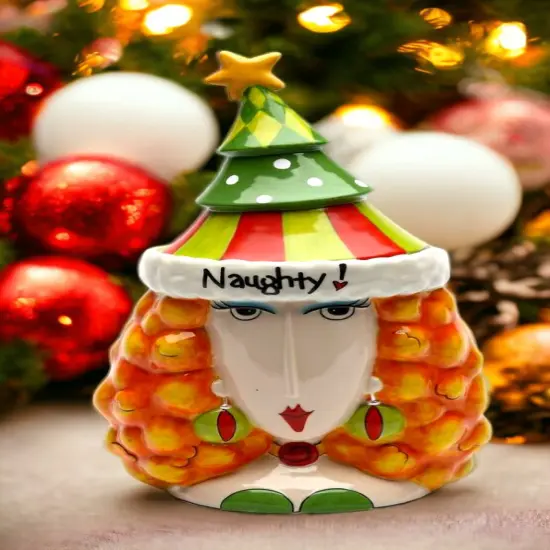 Ceramic Naughty or Nice 2-Sided Lady Cookie Jar, Home D&eacute;cor, Gift for Her, Gift for Mom, Kitchen D&eacute;cor, Christmas D&eacute;cor {1}