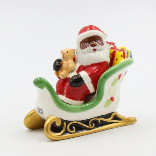 Ceramic Christmas African American Santa Riding Sleigh Salt And Pepper Shakers, Home D&eacute;cor, Gift for Her, Gift for Mom, Kitchen D&eacute;cor {3}