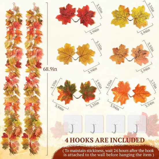 2 Pack Fall Garland Maple Leaf, 5.8Ft/Pcs 6 {2}