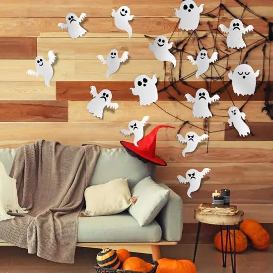 21Pcs - Cute 3D Ghost Stickers - Reusable Self-Adhesive White Ghost Wall Decals {4}