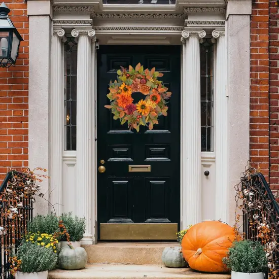24-26 Inch Fall Wreath with Orange Artificial Pumpkin {2}