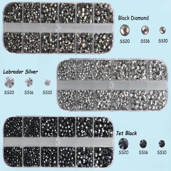 4500pcs+ Flatback Glass Hotfix Iron On Rhinestones Crystal for DIY Making with 1 Tweezer & 1 Picking Pen for Shoe, Cloth, Face Art, Bag, Manicure (3-Sizes,3-Colors, Black Color Series) {6}