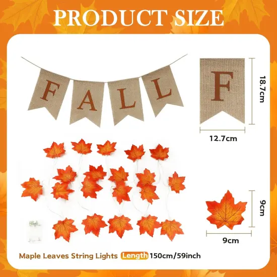 4 Pack Fall Leaves Garland With Lights Banner {2}