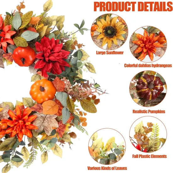 22&rsquo;&rsquo; Autumn Fall Wreath with Pumpkins {5}