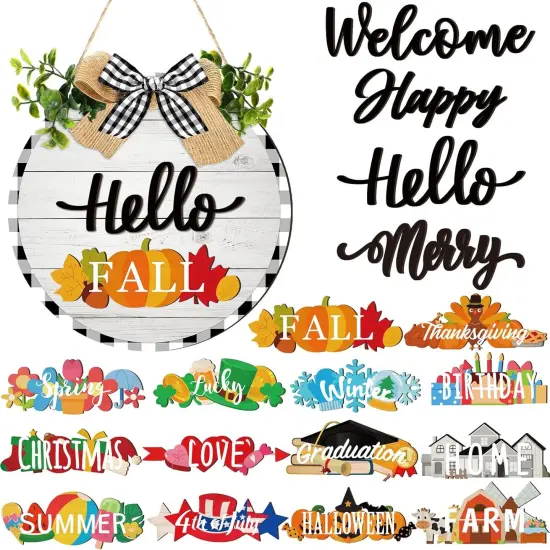 20 Pcs Interchangeable Hanging Sign, Seasonal Front Door Decoration (White) {1}
