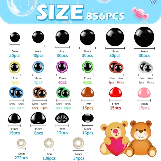 856PCS Safety Eyes and Noses for Amigurumi 5-15mm {3}