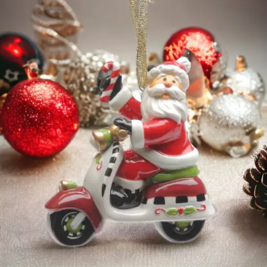 Ceramic Santa Claus Riding Scooter Ornament, Home Décor, Gift for Her, Mom, Him, Dad, Christmas tree Décor, Wall Decor {1}