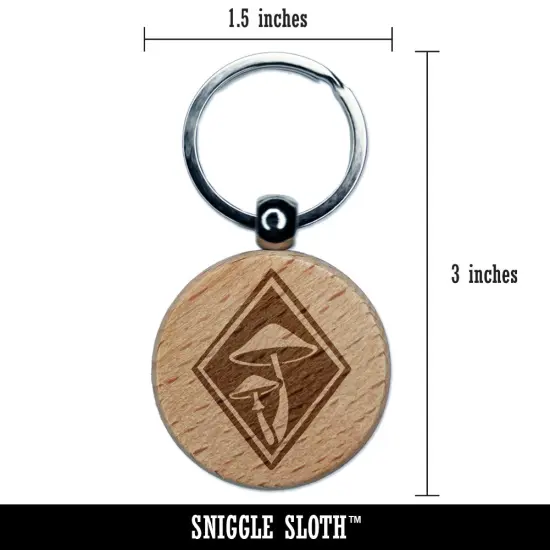 Elegant Mushrooms Fungus In Diamond Engraved Wood Round Keychain Tag Charm {2}