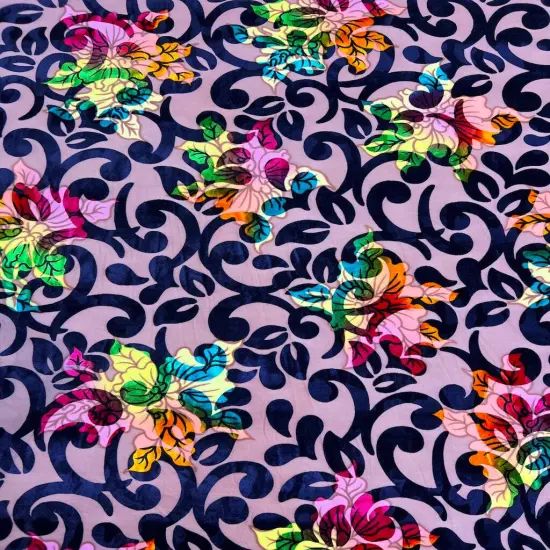 1 Yard Bombay Multicolor Floral Burnout Stretch Velvet Fabric 58 Inches Width Hunter Green {4}