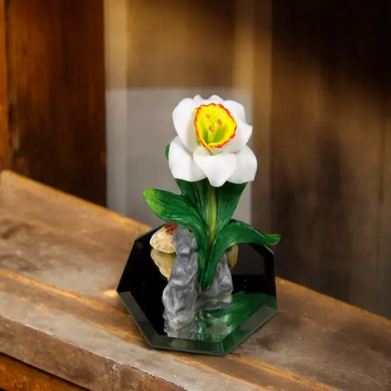 Ceramic Narcissus Flower on Glass Base Figurine, Home Decor, Gift for Her, Gift for Mom {1}