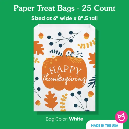 Big Dot of Happiness Happy Thanksgiving Paper Treat Bags, Individual Candy Snack Favors, Greaseproof White Sandwich Cookie Bags - 25 Count {5}