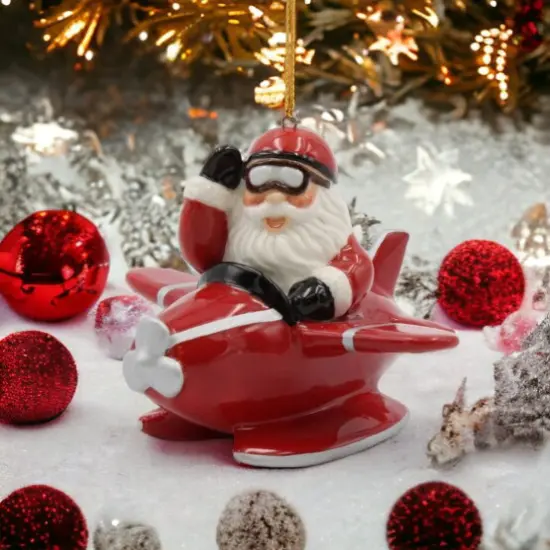 Ceramic Santa Claus Flying Red Airplane Ornament, Home D&eacute;cor, Gift for Pilot, Her, Mom, Him, Dad, Christmas tree D&eacute;cor, Wall Decor {2}